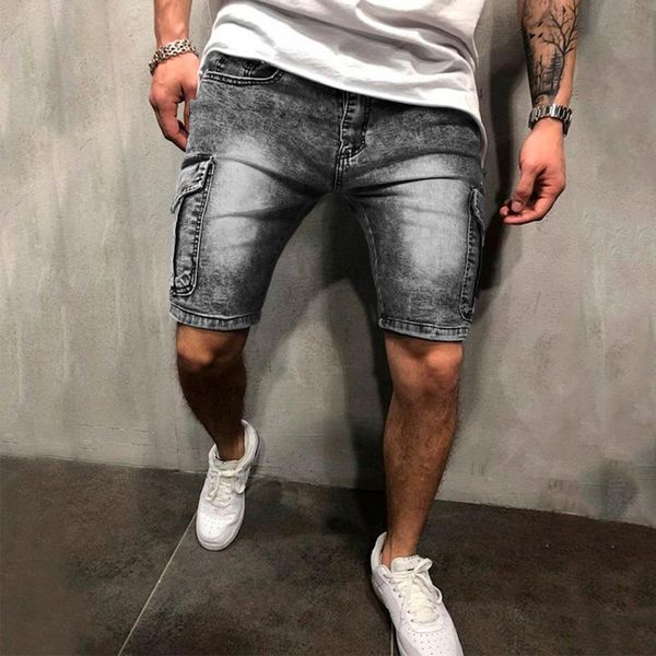 

men's jeans mens pocket denim shorts summer stretchy gradient comfortable men pantalones hombre casual black streetwear ropa, Blue