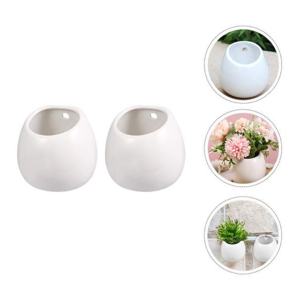 

planters & pots 2pcs white wall hanging flower pot ceramic succulent plant potted for home
