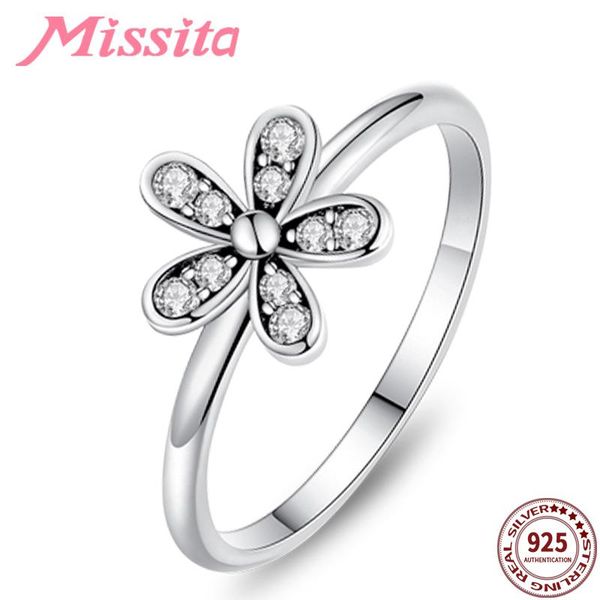 

cluster rings missita 100% 925 sterling silver clear cz daisy flower for women jewelry brand wedding anniversary sell, Golden;silver