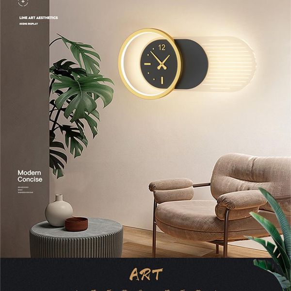 

wall lamps modern led acrylic clock, lamp, black gold iron art lamp body is used for decoration in living room and shopping mall