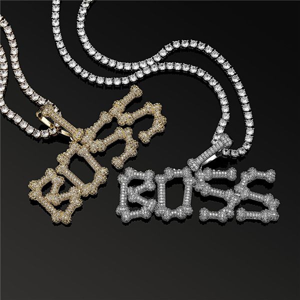 

custom name bone words baguette letters pendant gold silver color plated charm zirconia men's hip hop necklace chain rock jewelry