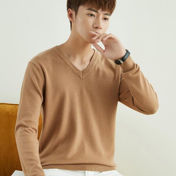 

men's sweaters autumn and winter 21 v-neck round neck sweater simple style versatile solid color pullover backing business, White;black