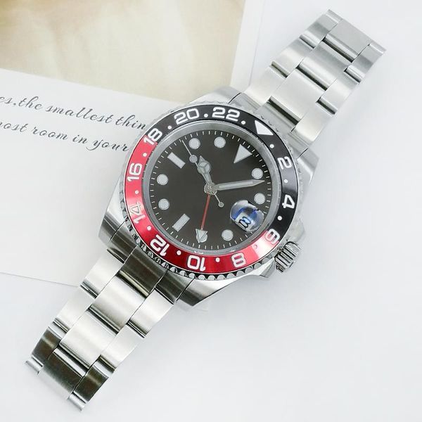 

wristwatches classic black blue ceramic bezel fashion luxury watch sapphire glass 40mm steel stainless gmt men's watches, Slivery;brown