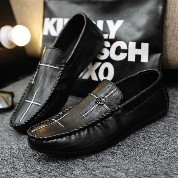 

dress shoes luxury men casual italian loafers moccasins slip on men's flats breathable hollow out male driving, Black