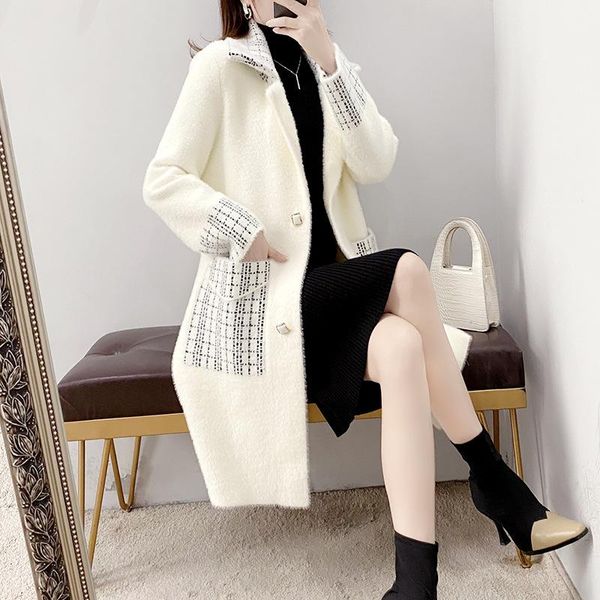 

women's wool & blends women imitation mink velvet clothing 2021 korean white cardigan coat sweater ladies trend warmth winter, Black