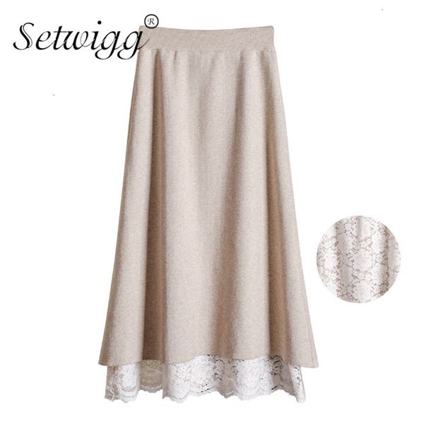 

skirts skirts two-side-wearing cashmere a-line knitted skirt lace lining patchwork winter warm wool mid-calf long knit s 8jwf, Black