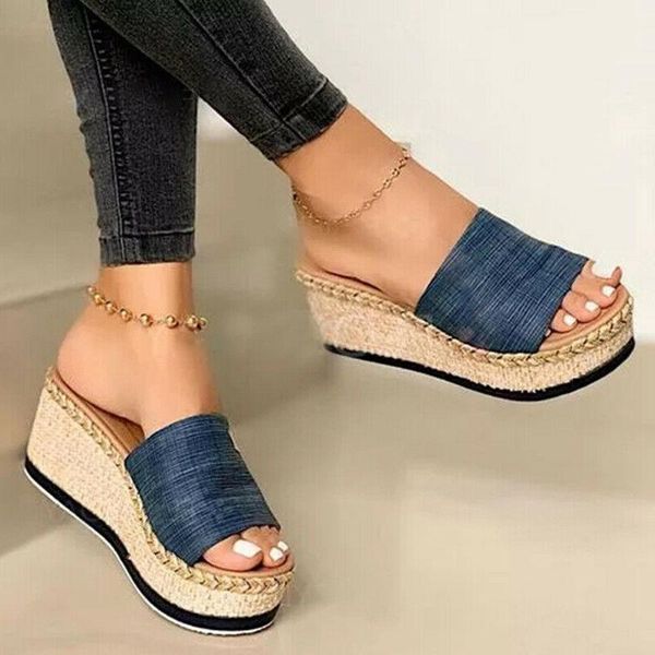 

slippers women wedges platform sandal open toe thick soft sole summer beach shoes xin-, Black