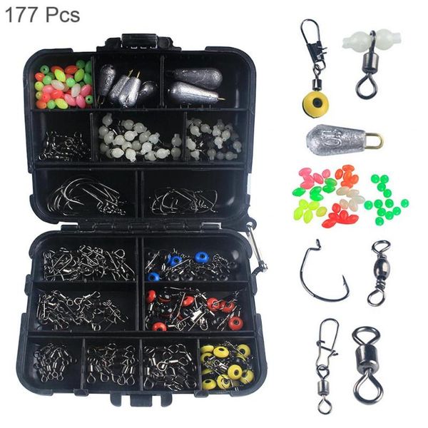 

fishing accessories 177pcs set crank hook snaps rolling swivel connector luminous beads sinker weights with tackle box