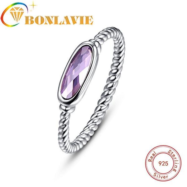 

wedding rings bonlavie concise personality twisted oval violet stone 925 sterling silver ring for women engagement party accessories, Slivery;golden