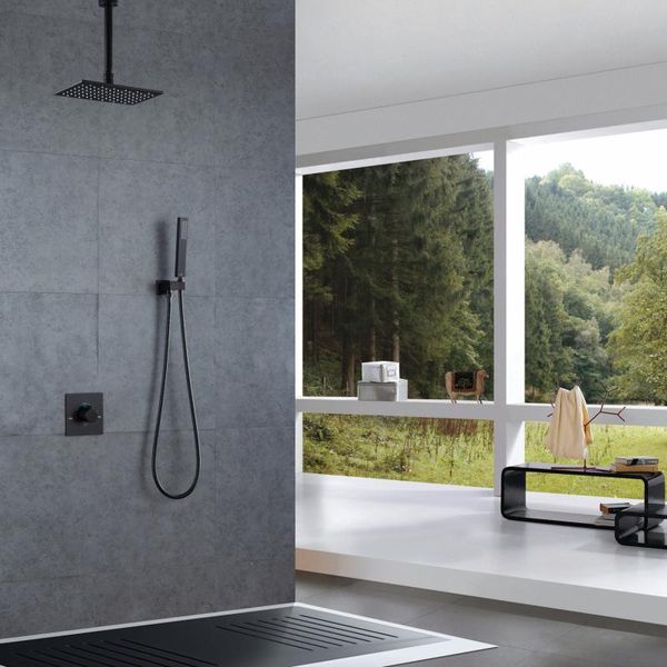 

bathroom shower sets and cold matte black led 3 color temperature changing rainfall set with handheld