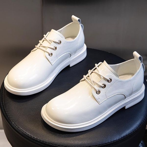 

dress shoes small white female autumn 2021 rough heel all-match leather single casual fashion wome, Black