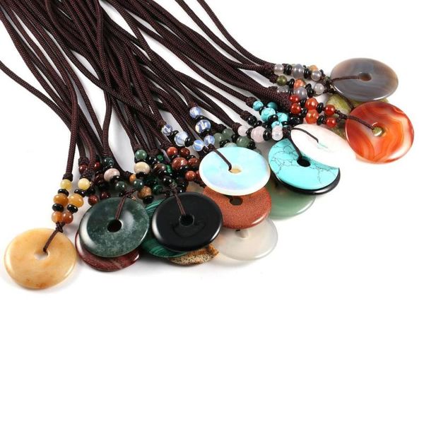 

pendant necklaces fashion natural stone agates button trendy beads pendants rope chain bohemian jewelry for women, Silver