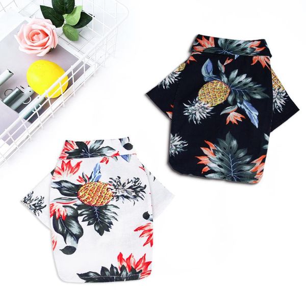 

dog apparel clothes summer hawaiian style shirt printed pineapple cotton linen small and medium teddy shiba inu pet
