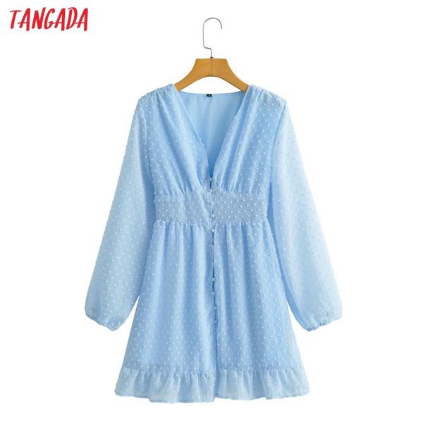 

casual dresses tangada 2021 fashion women dots emboridery dress vintage long sleeve office ladies mini ja30, Black;gray