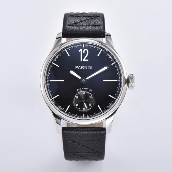 

male wristwatch mechancial 6498 st3620 hand winding movement roman numbers leather band round case wristwatches, Slivery;brown