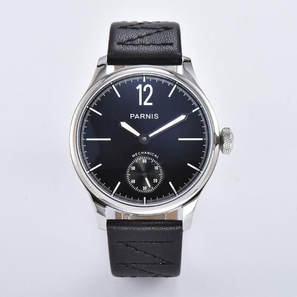 Male Wristwatch Mechanncial 6498 ST3620 MOVIMENTO DE MANEIDADE Números romanos Banda de couro Round Case Watches