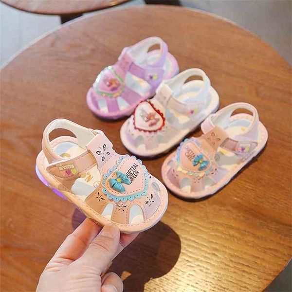 

summer led light baby girl sandals 0-2 years old toddler girl shoes pink white color 11.5cm-13.5cm 210326