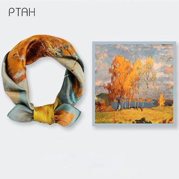 

scarves [ptah] 53*53 cm 100% mulberry silk scarf banquet ladies small square temperament digital print mon gifts high quality, Blue;gray