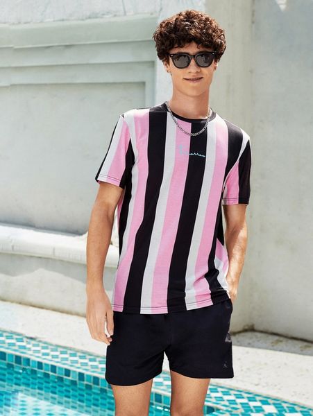 

men letter graphic striped colorblock tee e3ok#, White;black