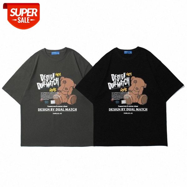 

mansclot letter bear print short sleeve t-shirt male half couple #5l7o, White;black