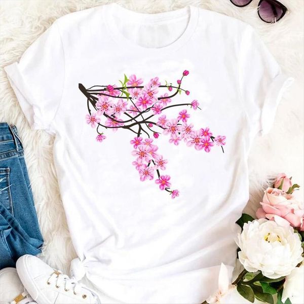 

summer flower watercolor floral 90s women t shirts cartoon tshirts fashion clothes graphic lady print tee shirt, White