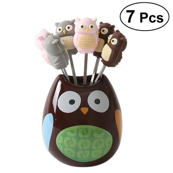 

7pcs/pack stainless steel animal fruit fork cartoon children snack cake dessert pick home party decor with ceramics forks