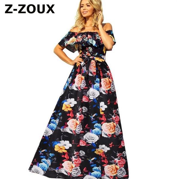 

women dress slash neck off shoulder bandage vintage plus size long flowers es summer clothes 210513, Black;gray