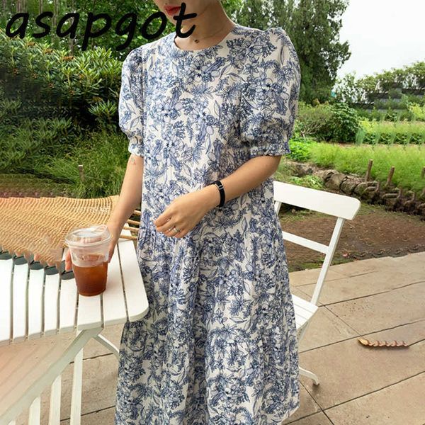 

korean chic summer retro sketch print dress casual round neck loose bubble short sleeve dress women rufles hand painted 210610, Black;gray