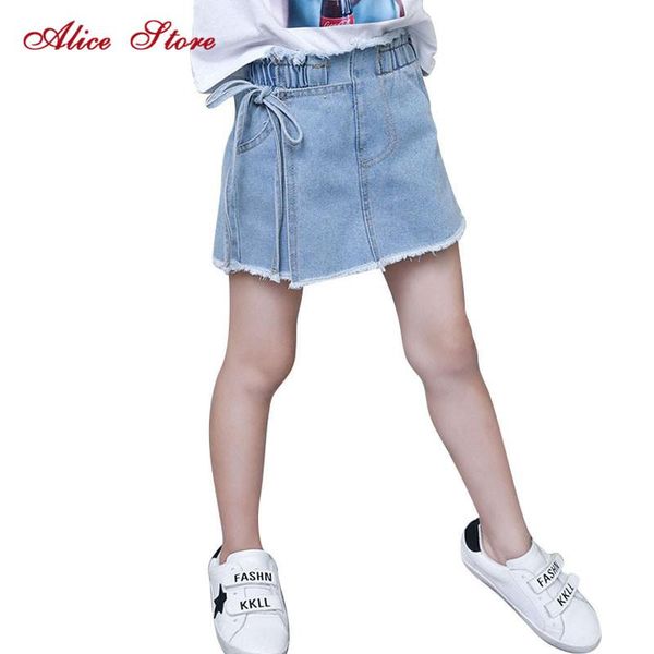 

shorts 2021 summer girls fashion cowboy big children's skirt jeans fake two pieces elastic waist casual pants for 4-11yrs kids, Black