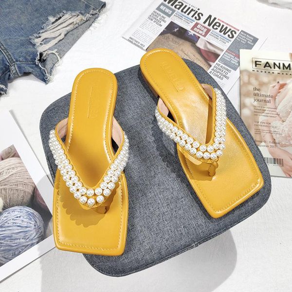 

slippers string bead flat shoes female women summer low pantofle rubber flip flops slides big size soft 2021 hawaiian rome hoof, Black