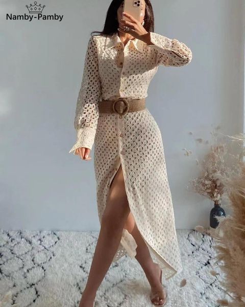

casual dresses women solid single breasted turndown collar side slit slim long dress female hollow out vintage ladies sleeve, Black;gray