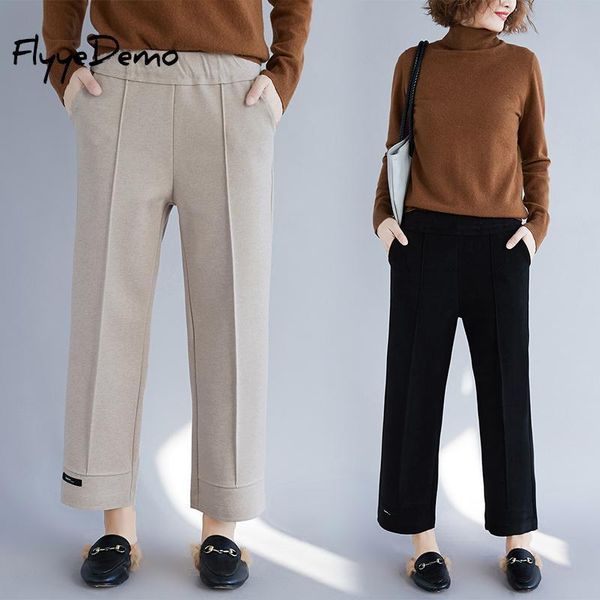 

women's pants & capris brand 2021 autumn winter jersey knitted wide leg women plus size trousers pantalon femme big casual, Black;white