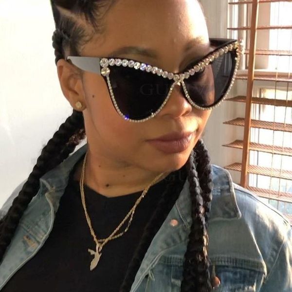 

sunglasses diamond cat eye women rhinestone oversized men 2021 eyewear retro glasses vintage uv400, White;black