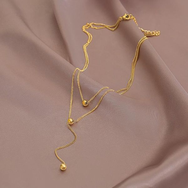 

pendant necklaces gothic bead double stainless steel necklace women's accessories 2021 korean fashion, Silver