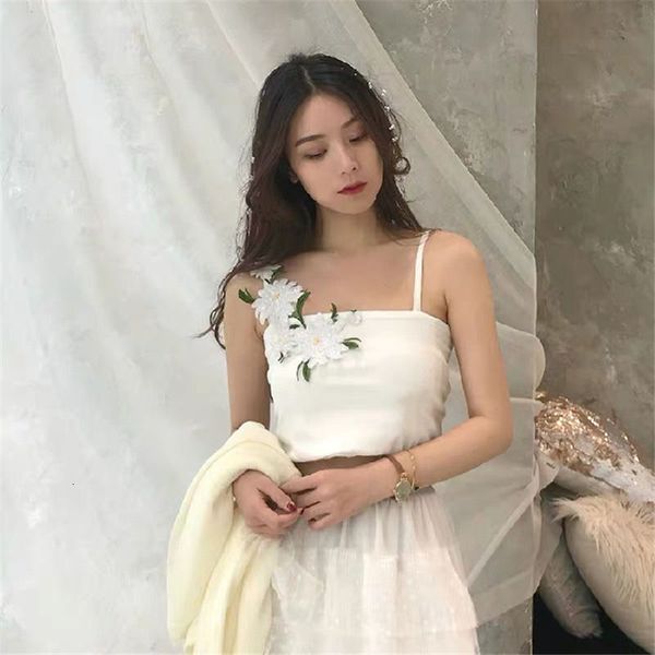 

tanks girly elegant short floral white applications girdle sweet female sweatshirt