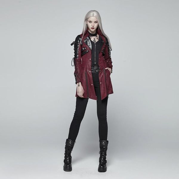 

women's jackets punk rave studded faux leather zipper red jacket y-349, Black;brown