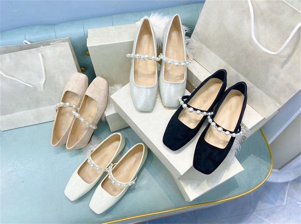 

2022 lastest luxury classical women dress shoes designers fashion pearl elegant ballet flats casual leather wedding party platform dating of, Black