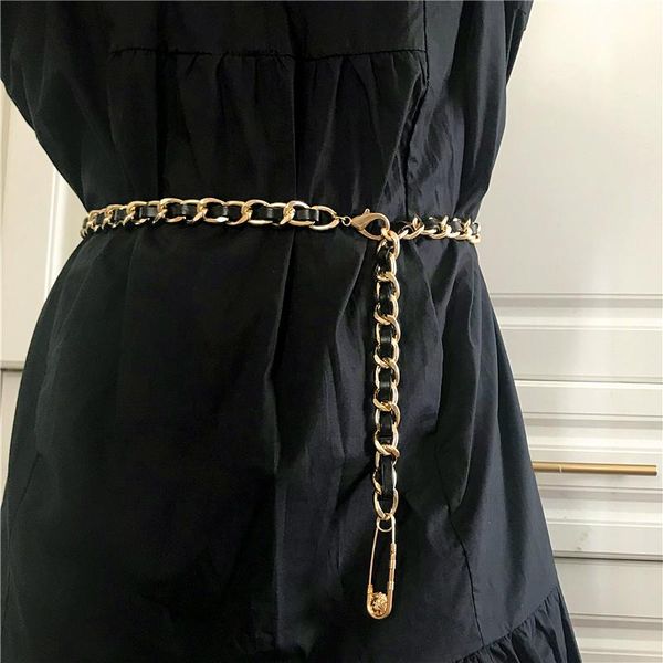 

belts punk hiphop leather thin metal belt chain for women decorative dress jeans female accessories waist rope strap, Black;brown