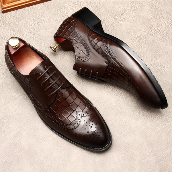 

black coffee business shoes men oxford leather brogues lace up formal shoes genuine leather wedding office men luxury dress shoe