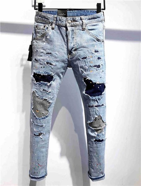

2021 men's jeans fashion classic hole motorcycle straight jeans size 28-38, Blue