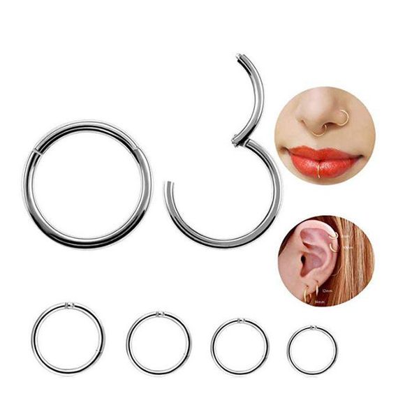 

Stainless Steel Rings Earring Hoop Zircon Nasal Septum Piercing Hinge Segment Tragus Helix Perforated Nose Ring Woman Fashion Jewelry, Silver