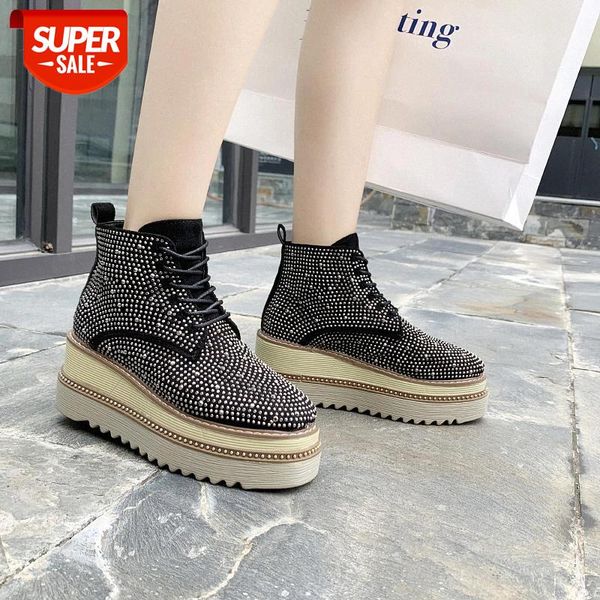 

shiny boots women winter wedge platform boots chunky women keep warm fashion crystal decoration non slip ankle drop ship #8d7x, Black