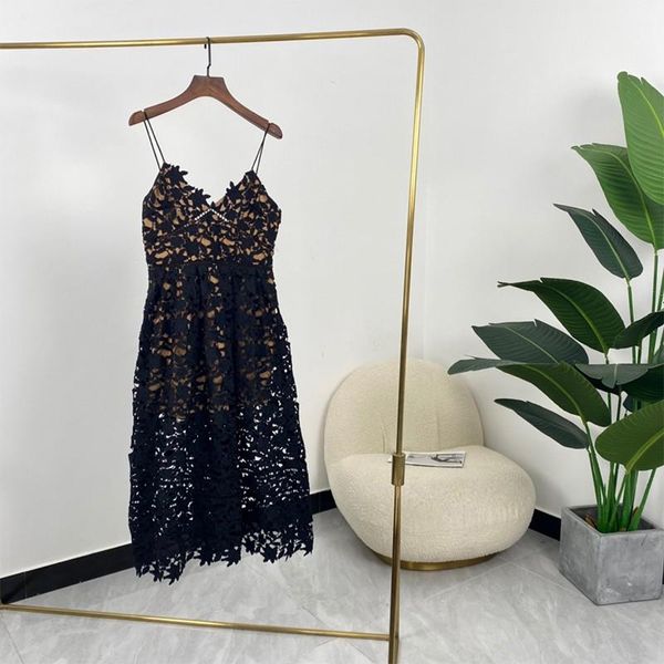 

casual dresses 2021 summer thailand designer fashion style black hollow out spaghetti dress, Black;gray