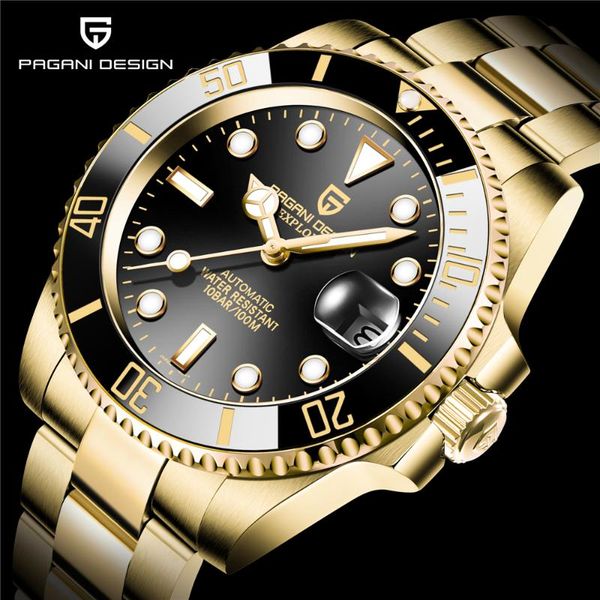 

wristwatches pagani design mens watches stainless steel sport watch 100m waterproof mechanical wrist, Slivery;brown