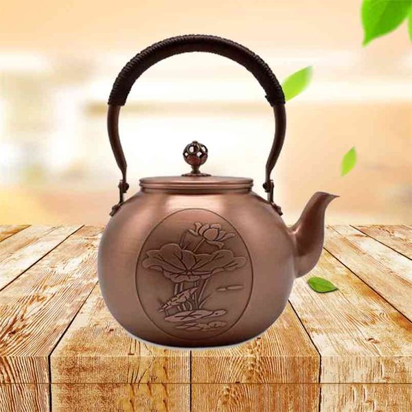 Energe Spring 1600ml Antique Pure Rame Pure Teapot Salute Acqua bollente Fatti a mano Set di tè rosso scolpito 210813