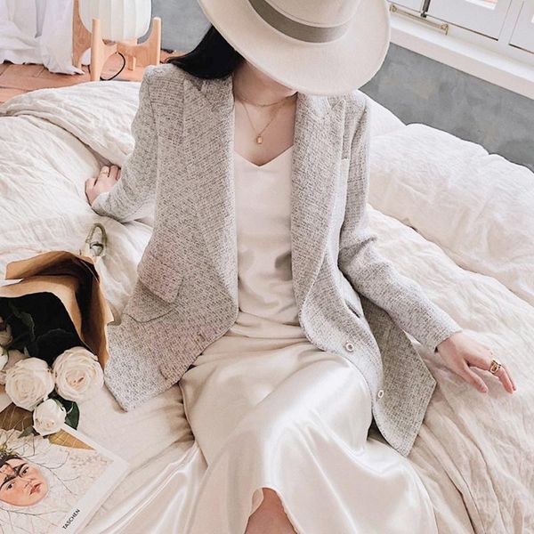 

women's jackets jacket grey tweed blue spring / autumn winter long sleeve business ladies one piece coat, Black;brown