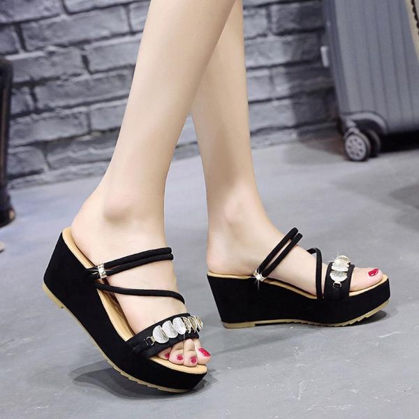 

dress shoes crystal wedges sandals women summer platform woman classics non-slip lightweight beach zapatos de mujer 2021, Black