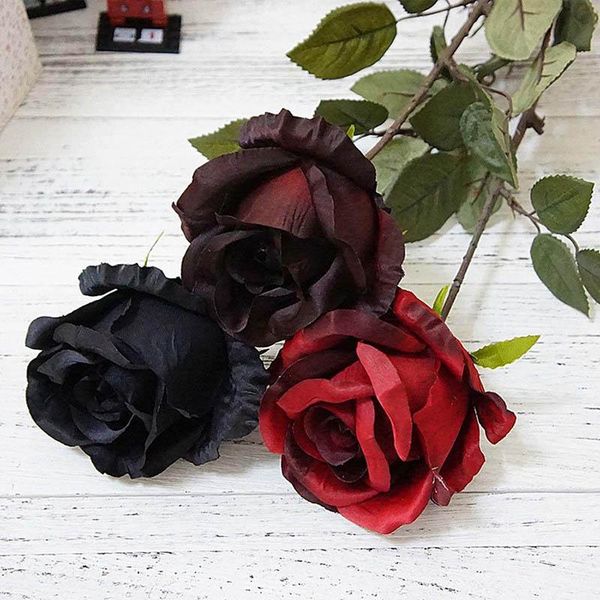 

big rose branch artificial flowers black roses silk fake for home el decor diy wedding fall decorations decorative & wreaths