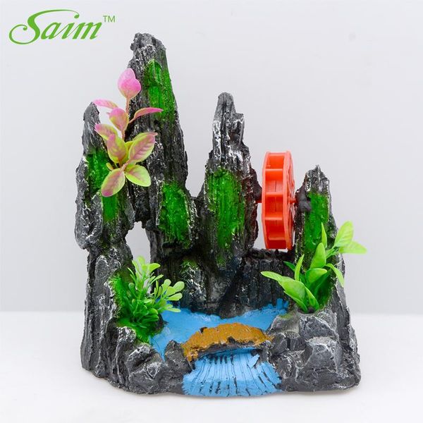 

decorations saim 25cm decorative rockery aquarium decor acuarios resin air bubble stone waterwheel artificial fish ornaments