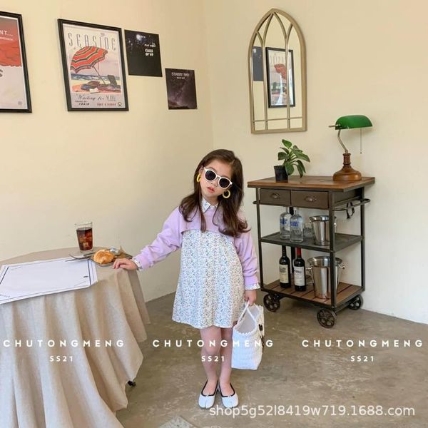 

baby girl fashion clothing set cute floral shirt + long-sleeved sweater lothes sets children party birthday wear, White